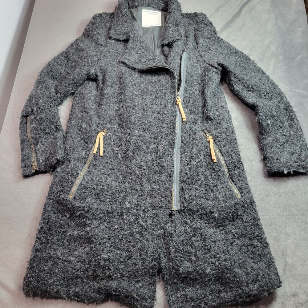 Zeneroe Company Jacket Womens Medium Grey Long Length Slanted Fully Lined Zip Up
